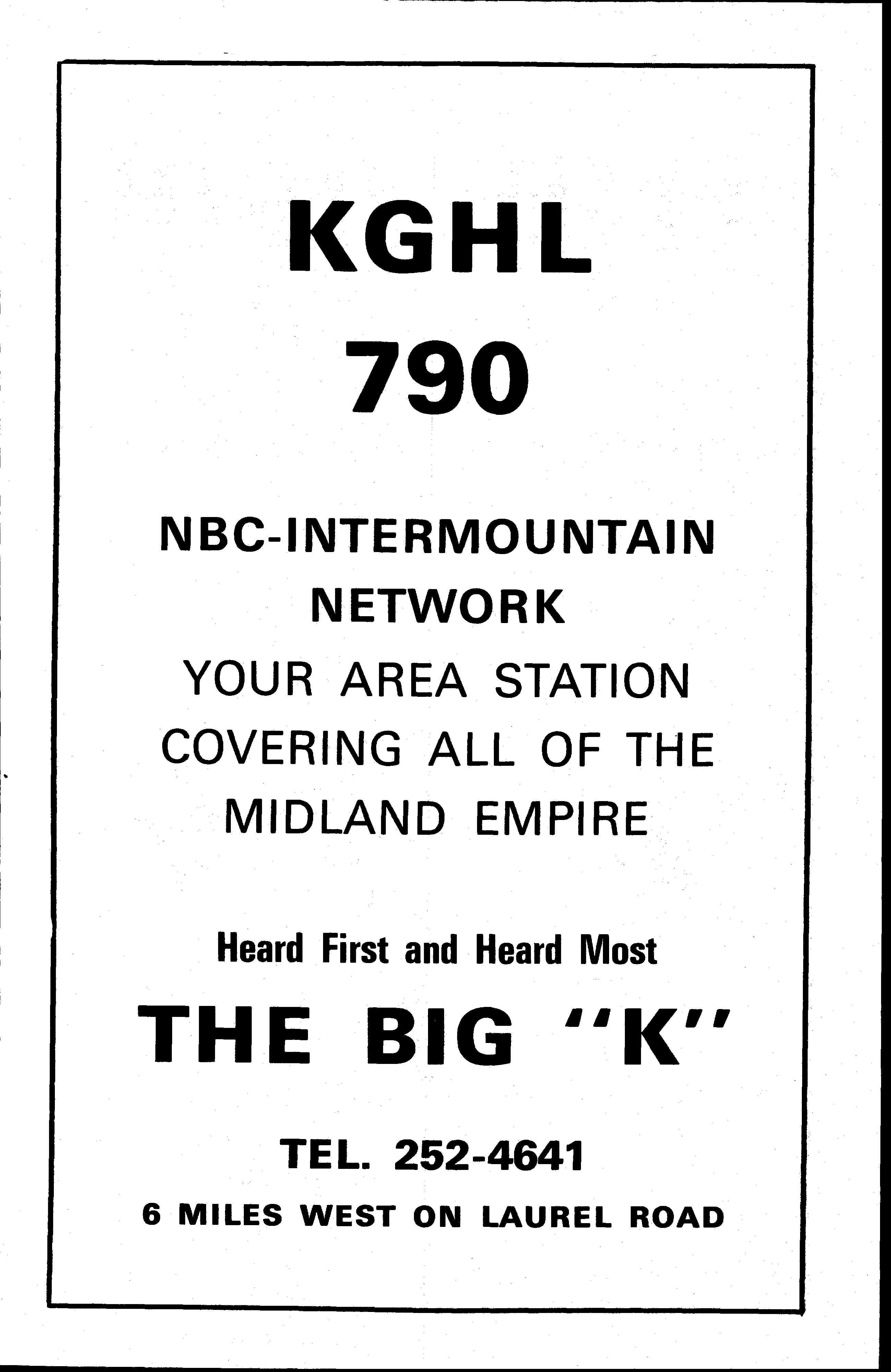 KGHL Radio 790 Billings, Montana 1965 Print Ad