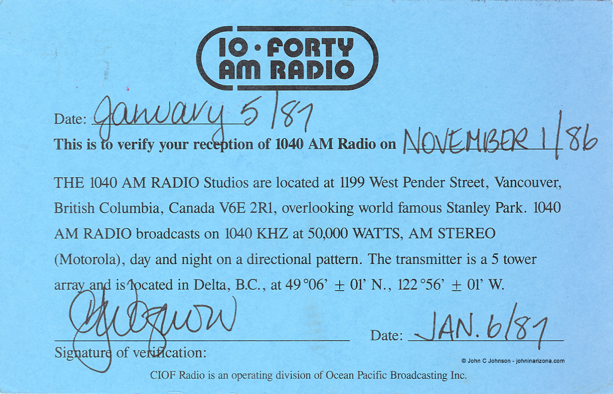 CIOF Radio 1040 Vancouver, British Columbia, Canada