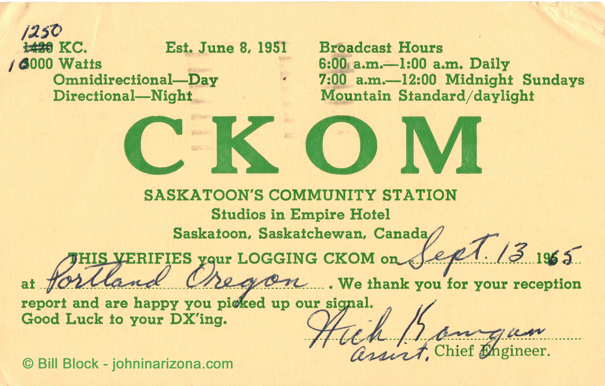 CKOM Radio 1250 Saskatoon, Saskatchewan