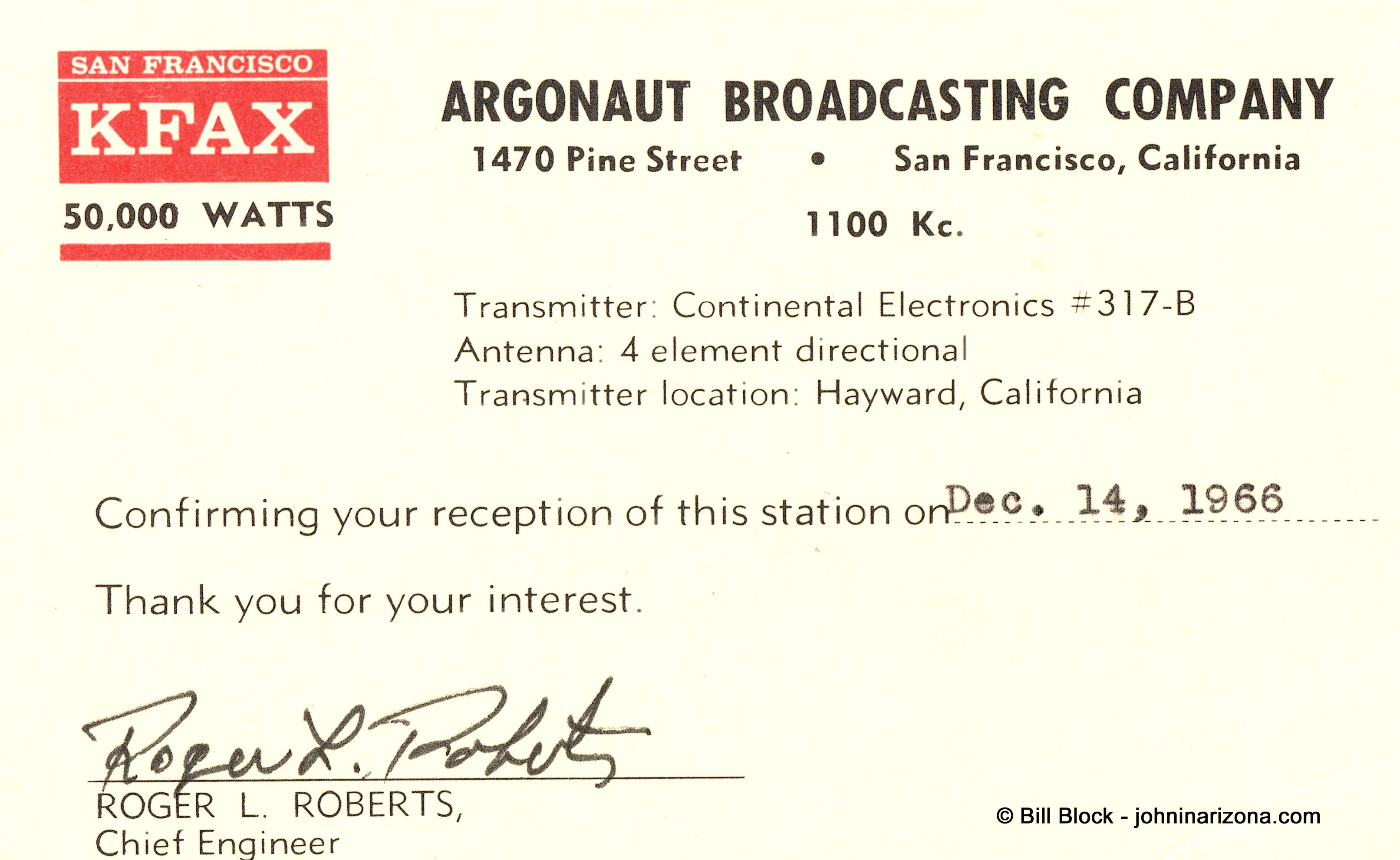 KFAX Radio 1100 San Francisco, Calfiornia