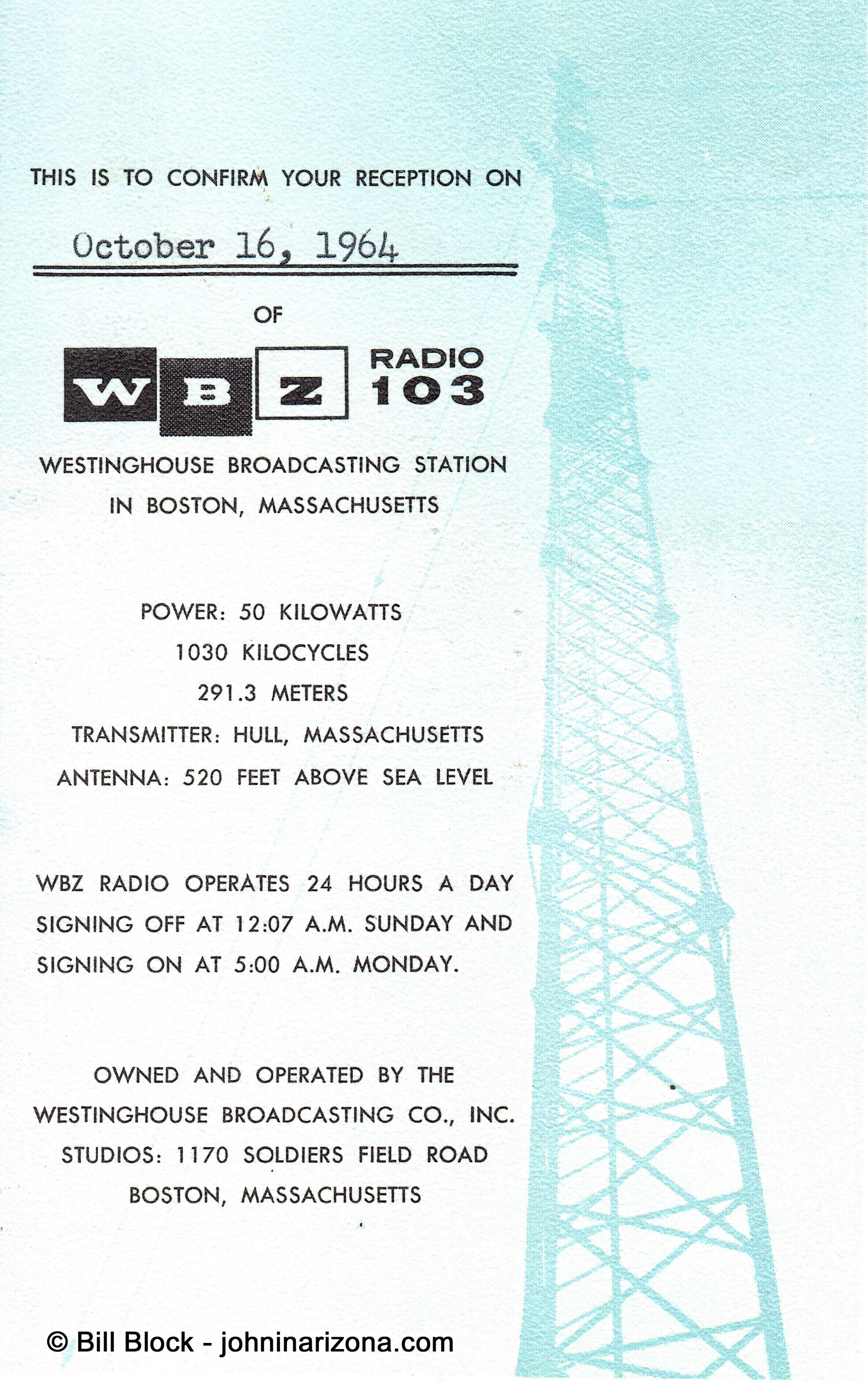 WBZ Radio 1030 Boston, Massachusetts