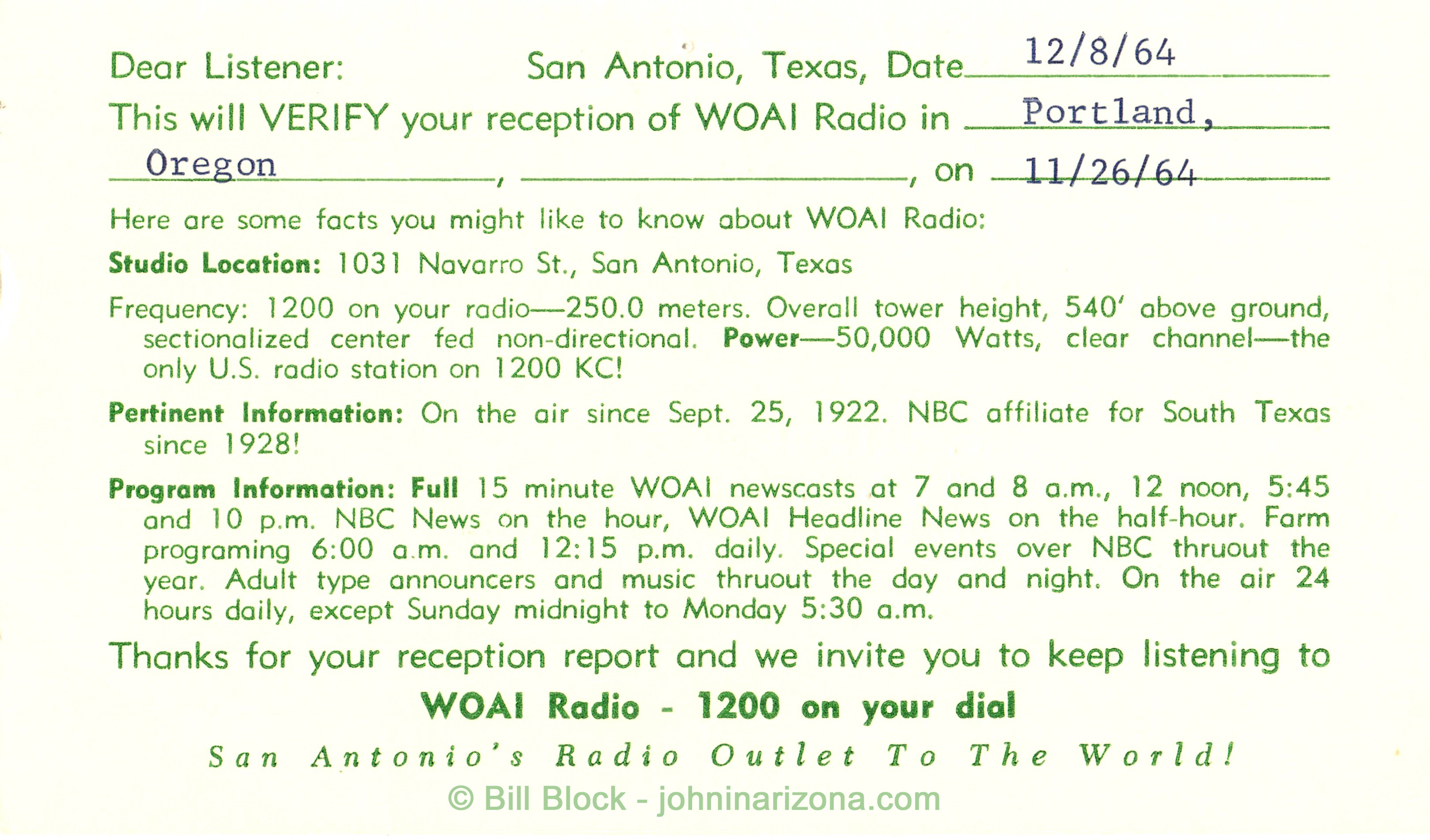 WOAI Radio 1200 San Antonio, Texas