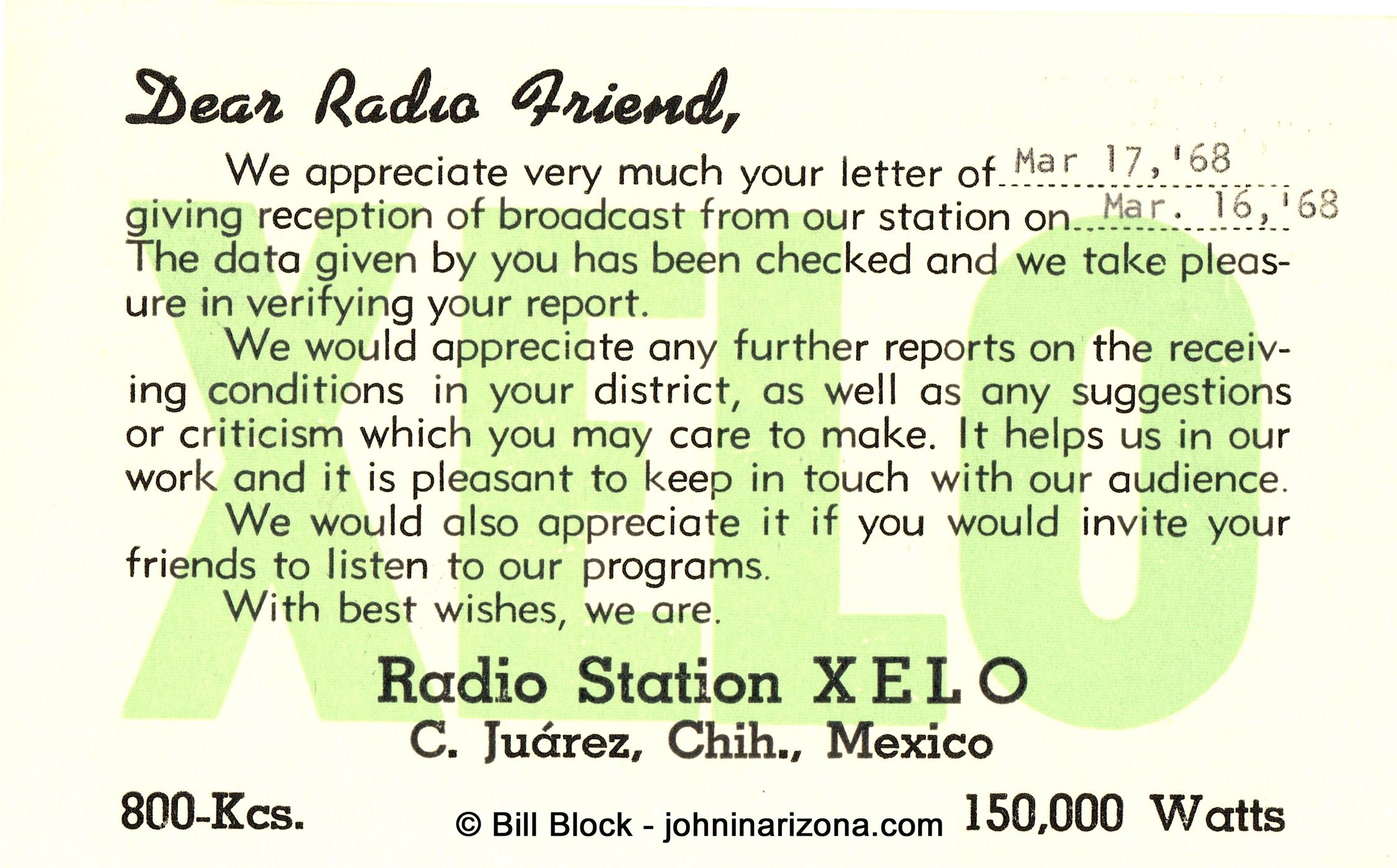 XELO Radio 800 Ciudad Jarez, Chihuahua, Mexico