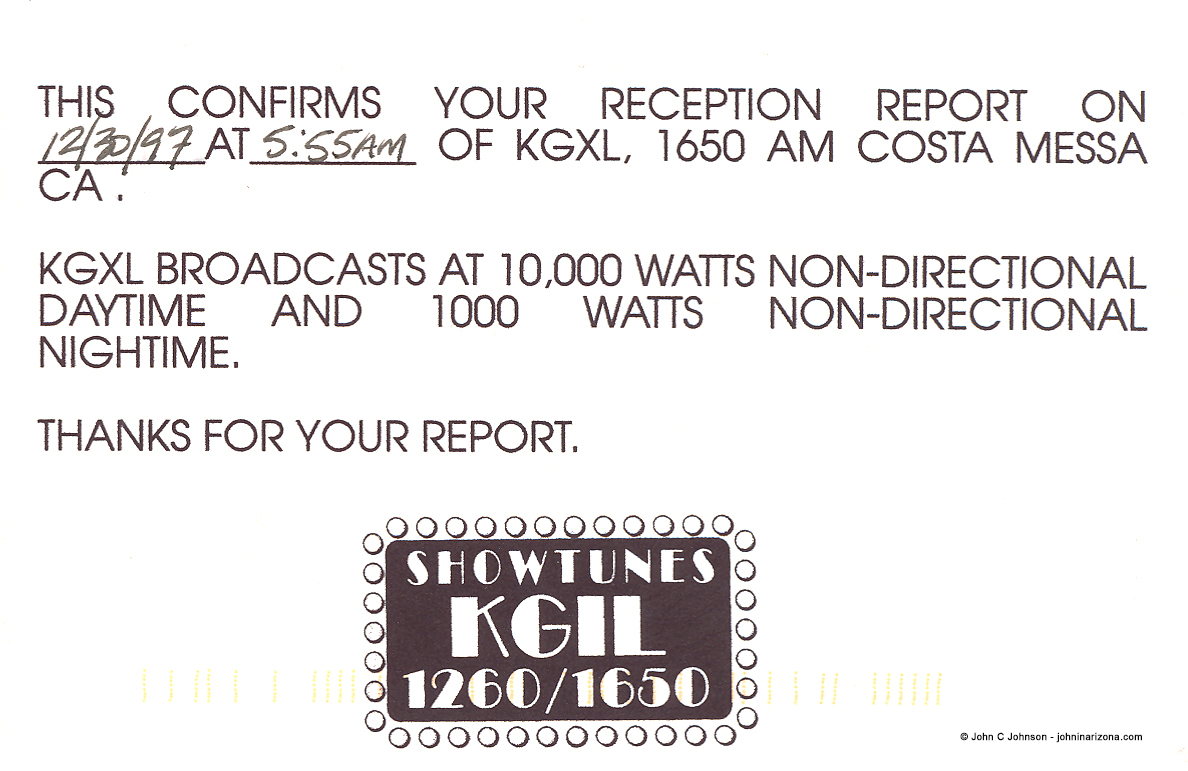 KGXL Radio 1650 Costa Messa, California