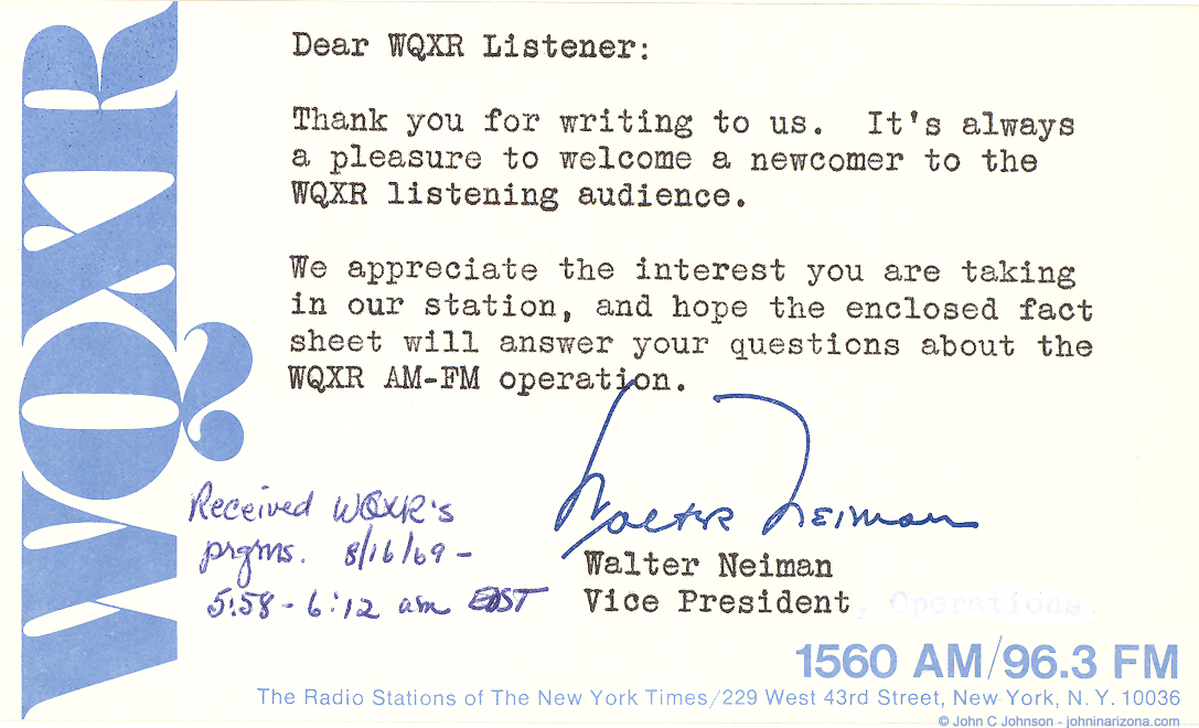 WQXR Radio 1560 New York, New York