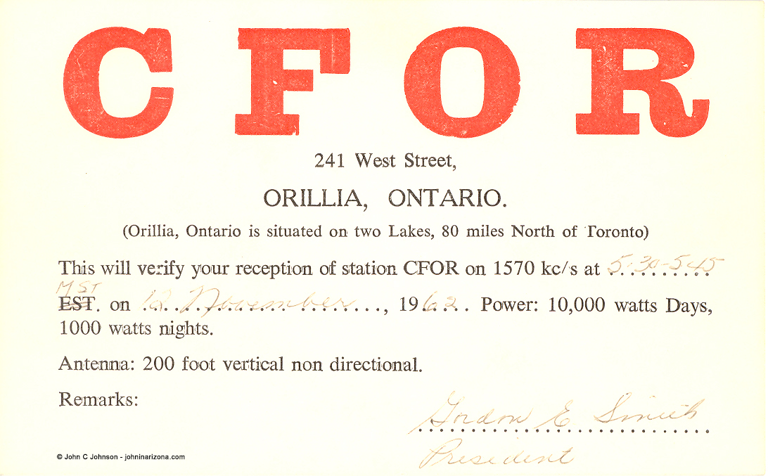 CFOR Radio 1570 Orillia, Ontario, Canada