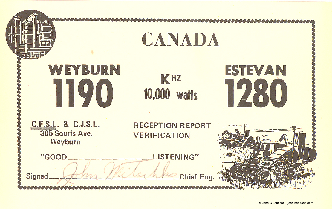 CFSL Radio 1190 Weyburn, Saskatchewan, Alberta, Canada