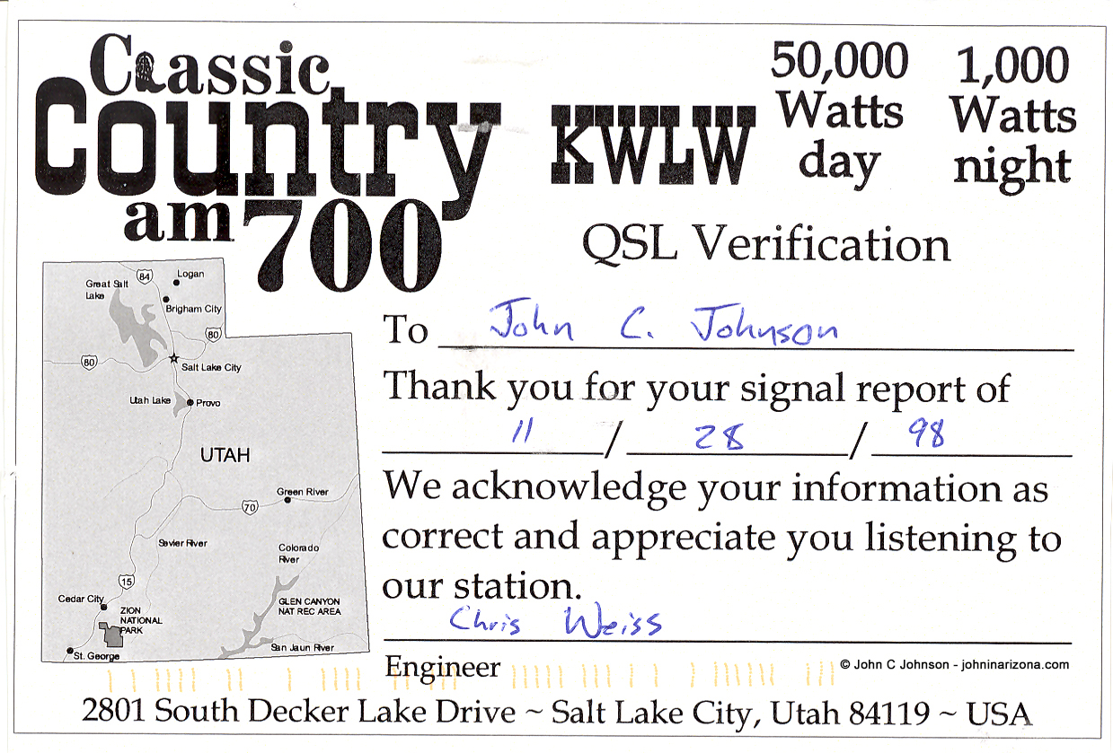 KWLW Radio 700 North Salt Lake City, Utah